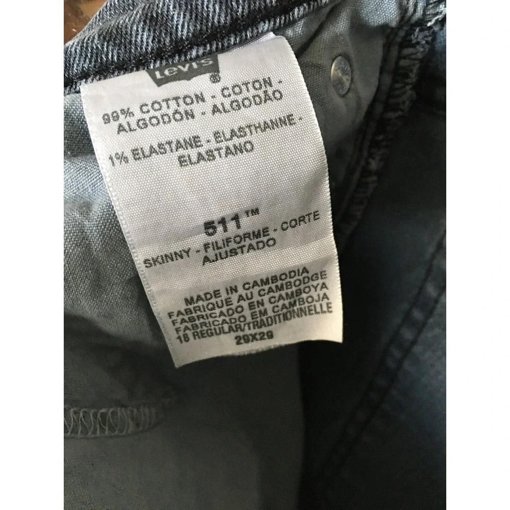 Levis 511 Skinny Jeans Mens Gray Faded Distressed Denim Pants